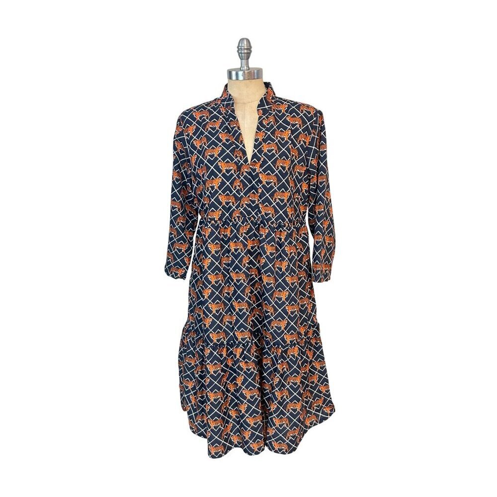 Classic Southern Smocks Womens Long Sleeve Tiger Print Dress NWT Large